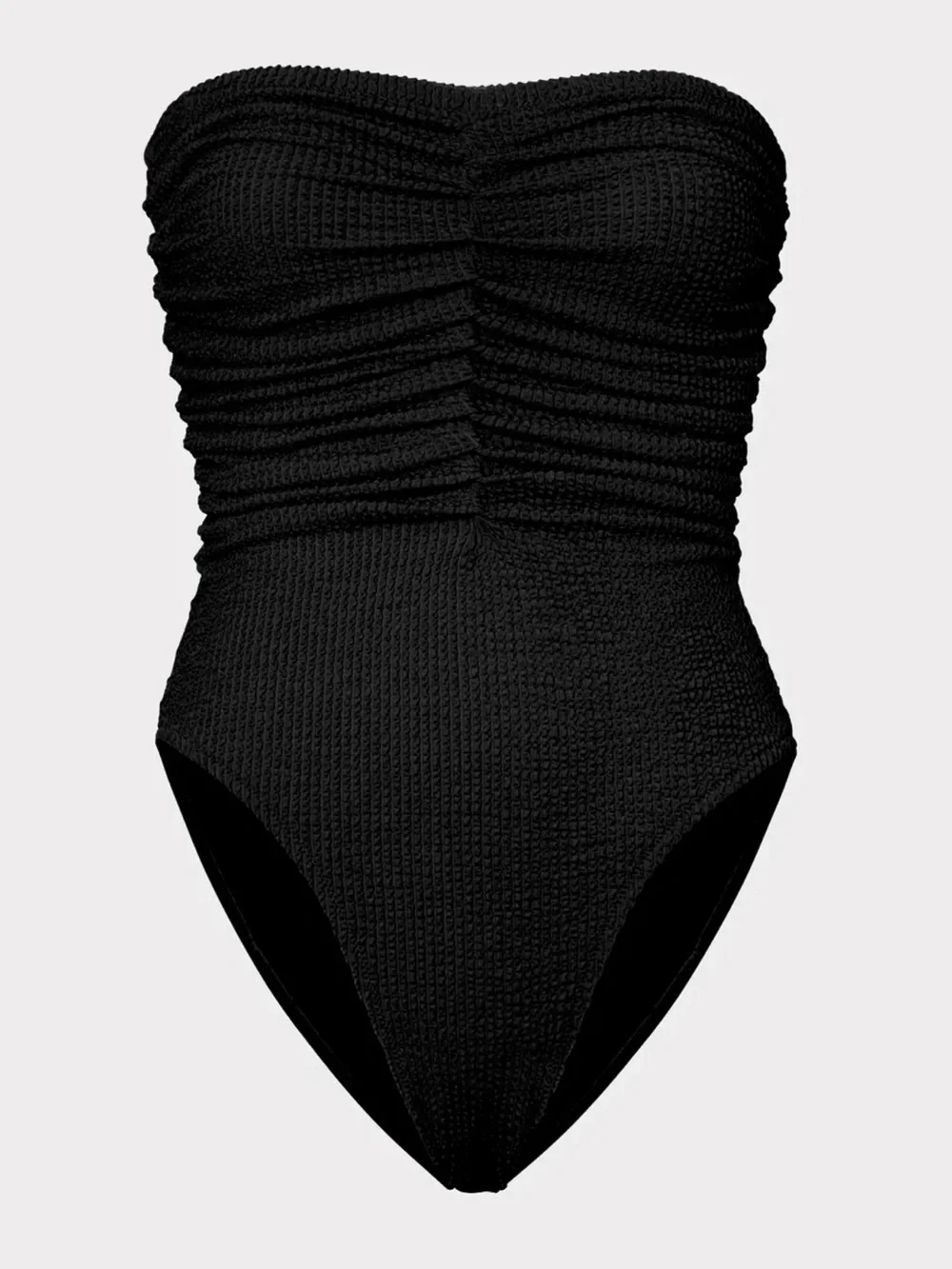 Milly Strapless Textured Ruched Black One-Piece Swimsuit